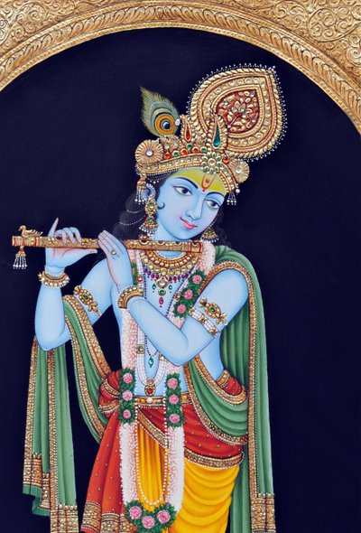 Miniaturemaleri af Gud Krishna af School Indian