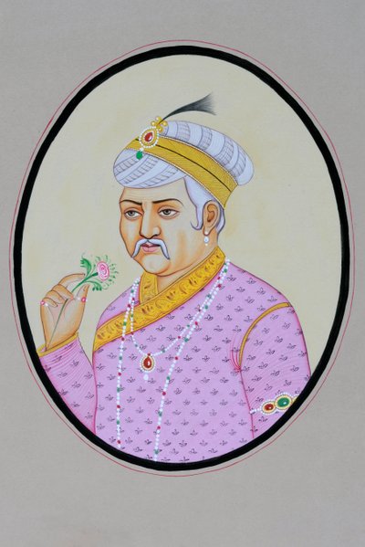 Miniaturemaleri af mogulkejseren Akbar af School Indian
