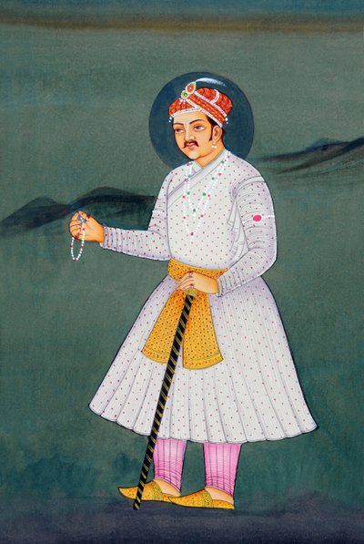 Miniaturemaleri af mogulkejseren Akbar af School Indian