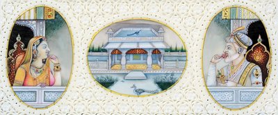 Miniaturemaleri af mogulkejseren Aurangzeb med hustruen Mehrunnisa af School Indian