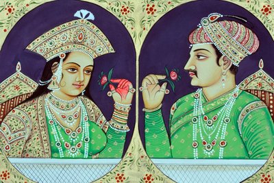 Miniaturemaleri af dronning Noorjahan med Jahangir Indien Asien af School Indian