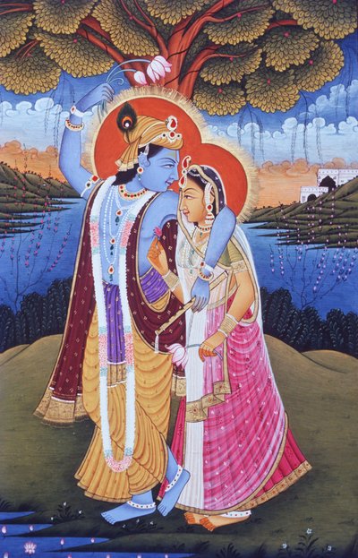 Miniaturemaleri af Radha Krishna, Indien af School Indian