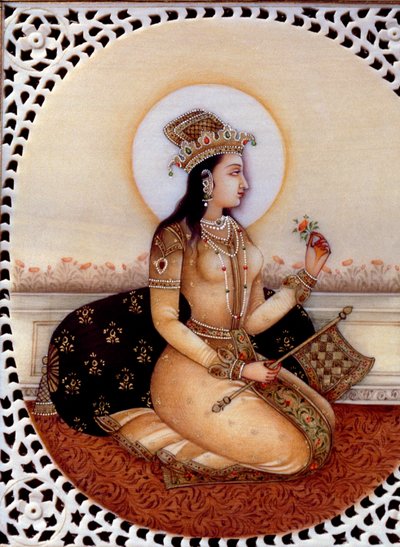 Miniaturemaleri på elfenben af prinsesse Mumtaz Mahal, hustru til mogulkejser Shah Jahan af School Indian