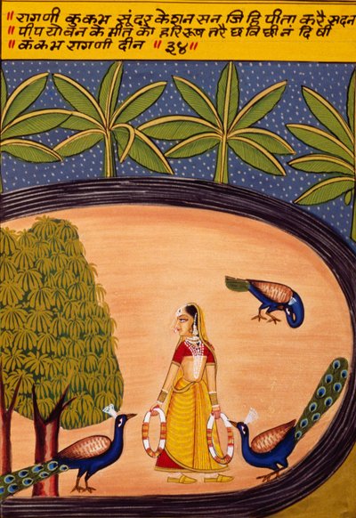 Miniaturemaleri på papir, Ragini Kukumb, Nathdwara School af School Indian