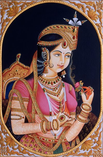 Miniaturemaleri på papir af prinsesse Mumtaz Mahal, hustru til mogulkejseren Shah Jahan af School Indian