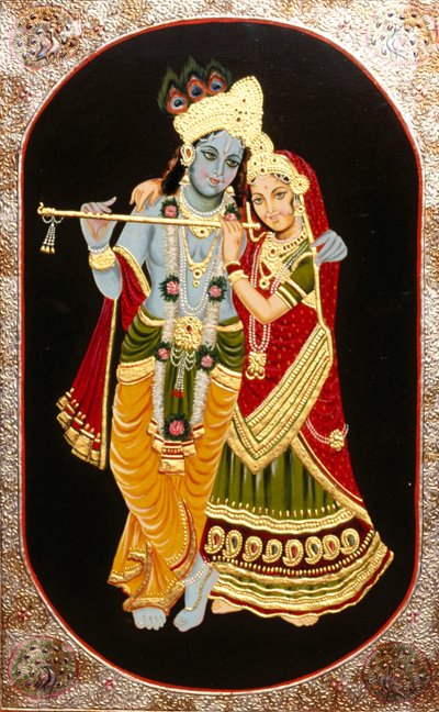 Maleri af Gud Krishna og hendes største hengivne Radha, Indien af School Indian