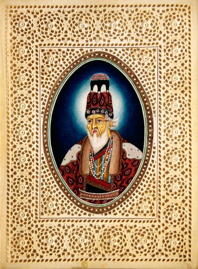 Maleri af mogulkejser Shah Jahan på elfenben af School Indian
