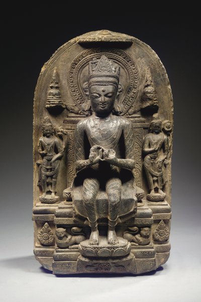 Pala stil Stele med kronet Buddha, Nordøstindien af School Indian