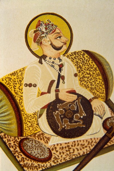 Portræt af Maharaja Madan Singh, skovhøvding, Rajasthan, Indien af School Indian