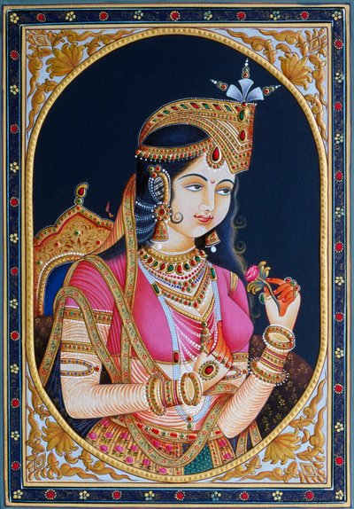 Portræt af Mumtaz Mahal på papirmaleri af School Indian