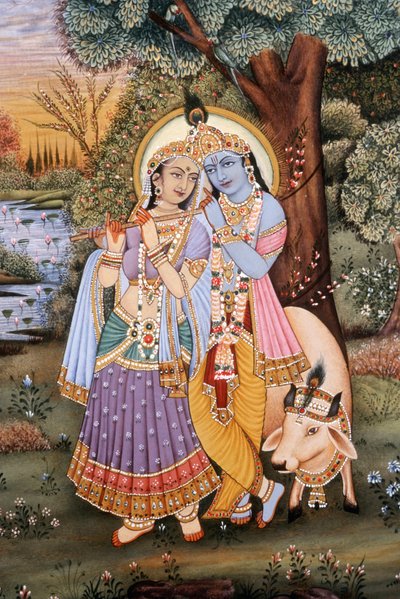 Radha Krishnas miniaturemalerier af School Indian