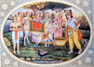Radha Krishnas miniaturemalerier af School Indian