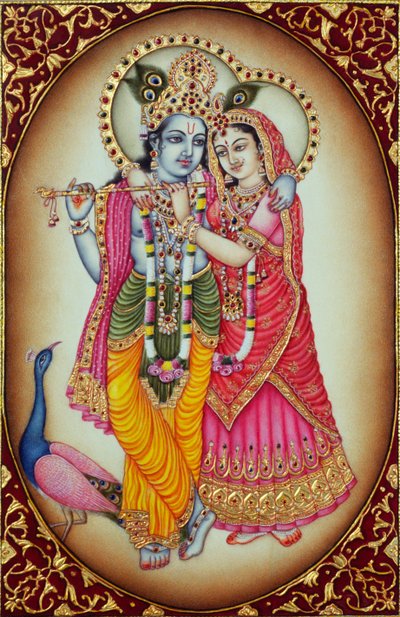 Radha Krishna-miniaturemaleri på elfenben af School Indian
