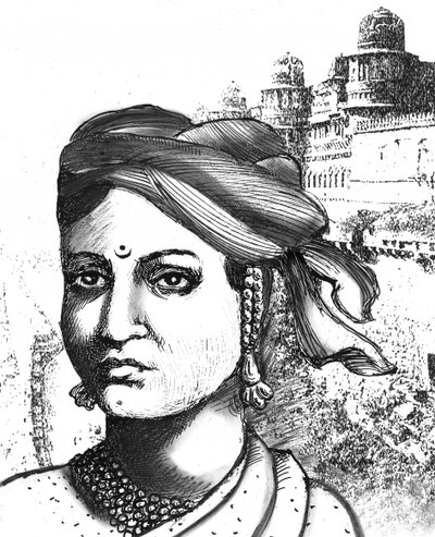 Rani Lakshmibai (litografi) af School Indian
