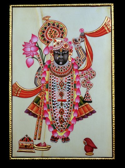 Shrinathji (Krishna) (maleri på elfenben) af School Indian
