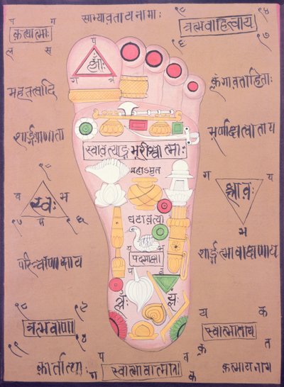 Tantrisk diagram af højre fod (gouache og akvarel på papir) af School Indian