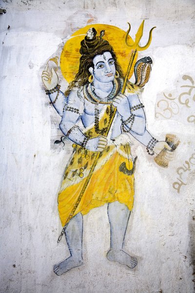 Guden Shiva med en trishul (fresko) af School Indian