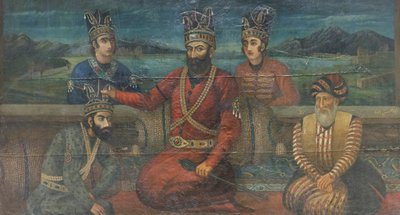 Kroningen af Mohammad Shah Gurkani af Nader Shah, Abolhassan (olie på lærred) af School Iranian