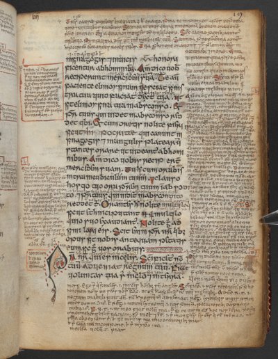 Harley 1802, f.19r, Dekoreret initial 