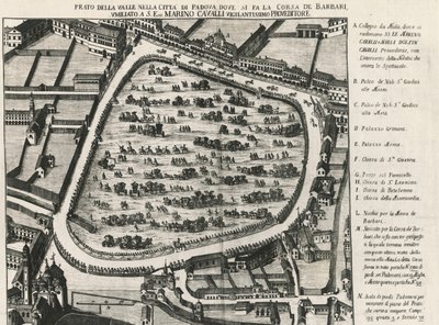Gammelt layout af Prato della Valle, største plads i Padua, Italien af School Italian