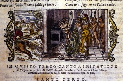 Bradamante møder tryllekunstneren Melisse, som fortæller hende, at hun og Roger (Ruggero, Ruggiero) grundlagde Este-dynastiet, scene taget fra ridderdigtet "Orlando Furioso" (Den rasende Roland) af Ludovico Ariosto (1474 - 1533) dit L