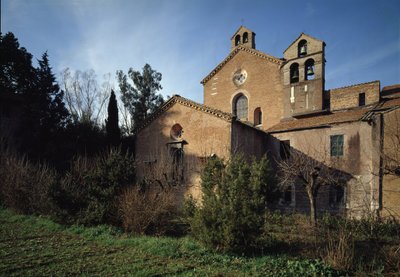 Udvendigt billede af kirken Saint Vincent og Saint Anasthasius, klosteret for de tre fontæner (Tre-Fontane) (Chiesa dei Santi Vincenzo e Anastasio alle Tre Fontane) (udvendig udsigt af kirken Saint Vincenzo e Anastasio, abbazia delle Tre Fontane) 625 -1 af School Italian