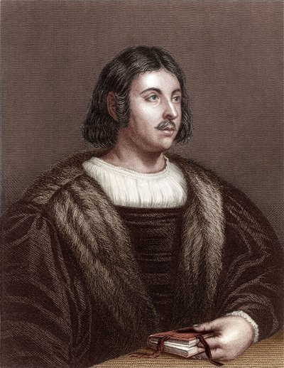 Giovanni Boccaccio (farvegravering) af School Italian