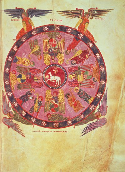 Ms. M. 644 f.87 Åbenbaringen 4:4 De fireogtyve ældres tilbedelse af Lammet, kopi fra 
