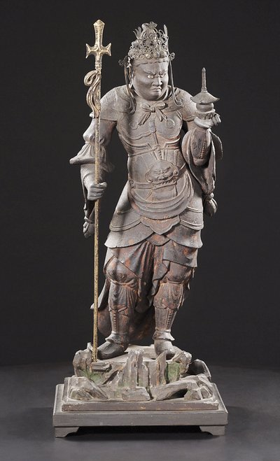 Bishamonten, Kamakura Periode (træ, metal, bladguld og pigment) af Japanese School