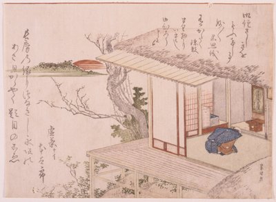 Mand, der knæler foran en helligdom af School Japanese