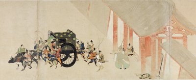 Illustreret fortælling om borgerkrigen, det kejserlige besøg i Rokuhara (Illustreret fortælling om borgerkrigen, Det kejserlige besøg i Rokuhara) - Anonymt værk, akvarel og blæk på papir, anden rulle af School Japanese