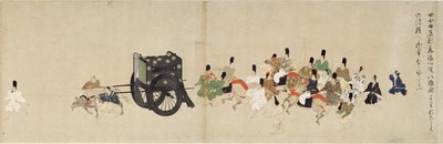 Illustreret fortælling om borgerkrigen, det kejserlige besøg i Rokuhara (Illustreret fortælling om borgerkrigen, Det kejserlige besøg i Rokuhara) - Anonymt værk, akvarel og blæk på papir, femte rulle af School Japanese