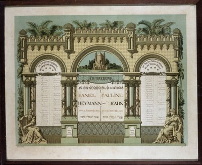Mindekalender for fremtidige lighustjenester for en afdød nær slægtning. Jahrzeit maleri. Jødisk museum i Basel, Schweiz. af School Jewish