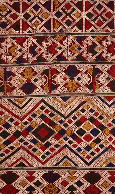 Detalje af en phaa sabai lavet af Tai Nuea eller Tai Daeng vævere fra Hua Phan, Laos (tekstil) af School Laotian