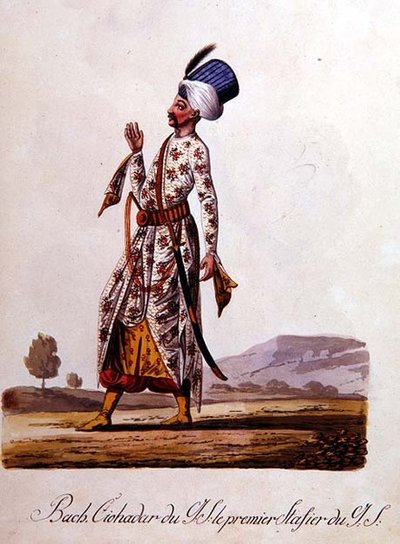 Sultan, fra album med tyrkiske kostumer, slutningen af det 18. århundrede af School Levantine