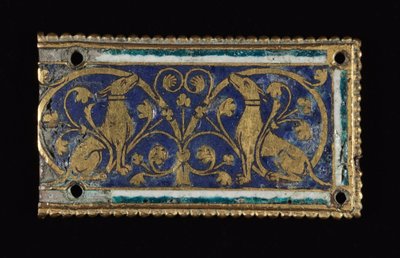 Plaque, sandsynligvis fra et relikvieskrin, ca. 1200-1250 (forgyldt kobber, champlevé-emalje) af School Mosan