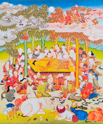 Billede af Nirvanas Buddha (gouache på stof) af School Nepalese