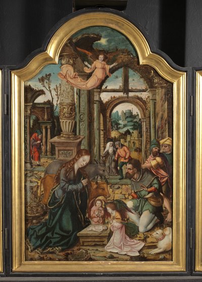 Tilbedelse af hyrderne (midterpanel på en triptykon) af School Netherlandish