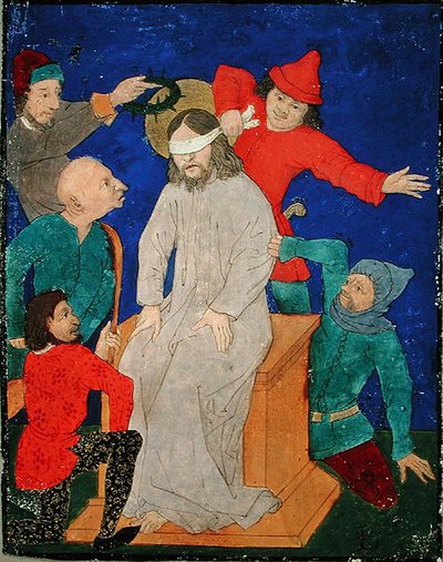 Christ Mocked (gouache & sort blæk & maling på pergament) af School Netherlandish