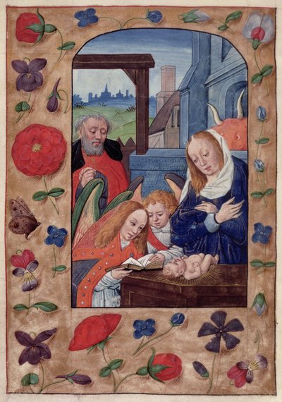 Kongebog 9 f.93v Fødselen, fra en timebog (vellum) af School Netherlandish