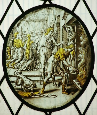 Roundel: Tobias brænder fiskens lever (farvet glas) af School Netherlandish