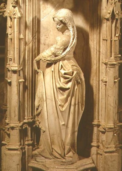 Klog jomfru statuette fra graven af Philibert den Skønne (1480-1504) hertug af Savoyen, post 1504 (marmor) af School Netherlandish