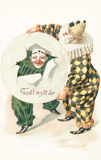 Nowegian New Year card (farvelitografi) af School Norwegian