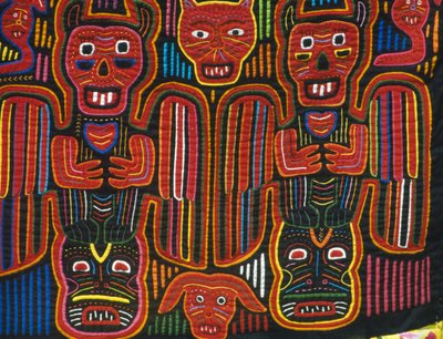 Håndsyet farvet bomuld, San Blas Archipelago, Republikken Panama, Detail af School Panamanian