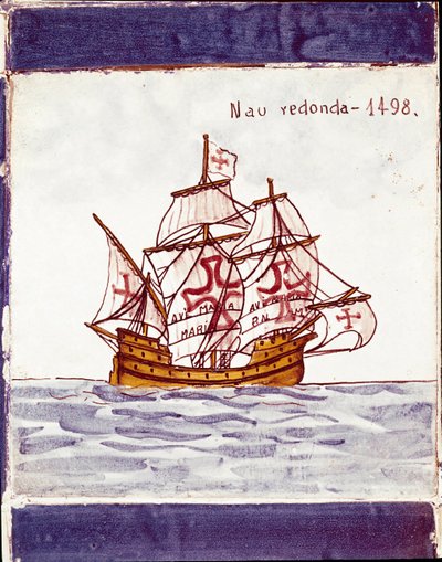 Repræsentation af en karak (skib) af den portugisiske flåde (tegning på keramik af School Portuguese