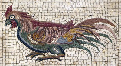 Flerfarvet hane fra jorden i en romersk villa i Tunesien (mosaik) af School Roman