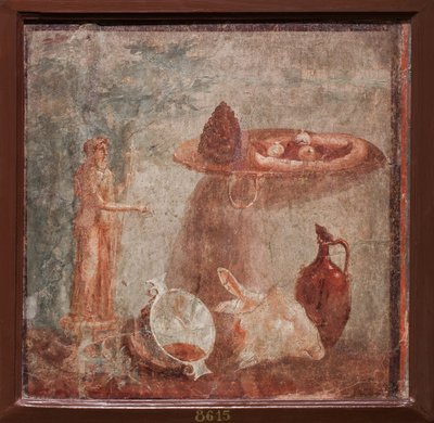 Statue af Dionysos, gedehoved og frugt, Herculaneum af School Roman