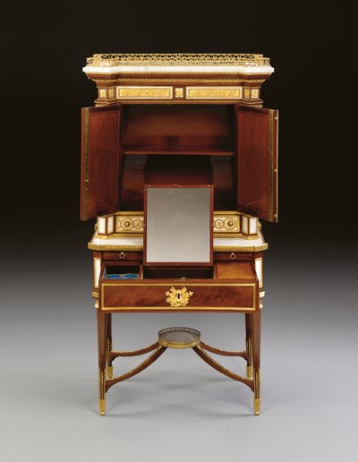 En russisk ormolu-monteret hvid marmor og mahogni bonheur du jour, ca. 1790 (ormolu, marmor & mahogni) af School Russian