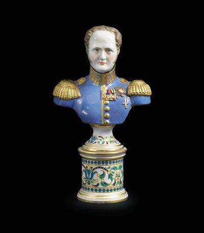 En porcelænsbuste af kejser Alexander I, ca. 1825-1850 (porcelæn) af School Russian
