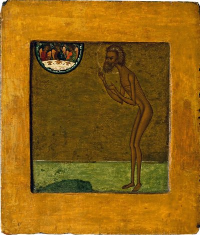 Basilikum den Velsignede eller Sankt Basilikum (Vassili) (1469-1551 eller 1557). Anonymt russisk ikon, tempera på træ, slutningen af ​​det 16. århundrede. Traditionel Moskva kunst. Statens Tretyakov-galleri, Moskva. af School Russian